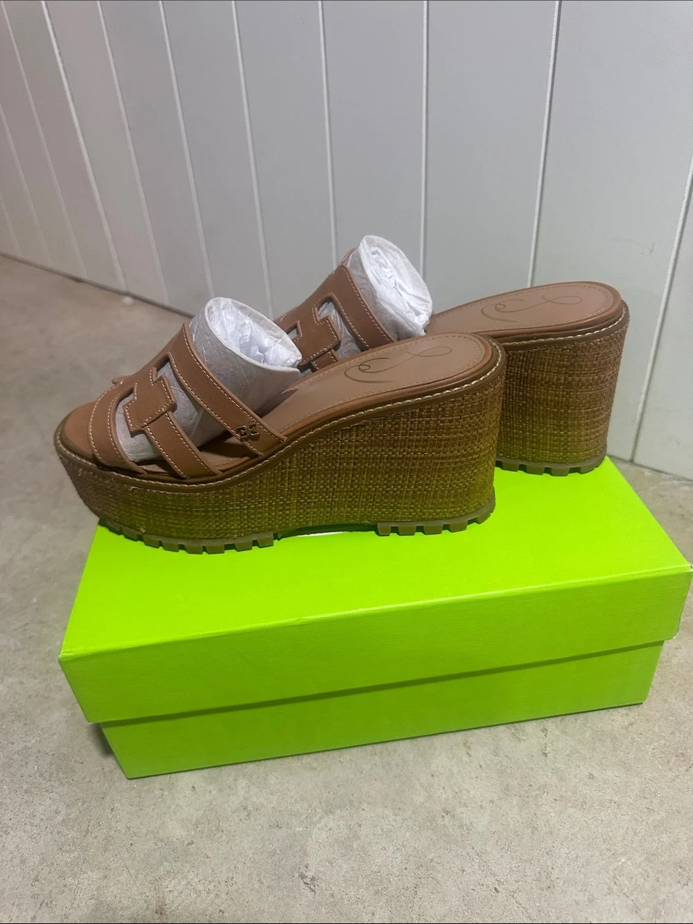 Sam Edelman Brown Leather Platform Wedge Slide Sandals